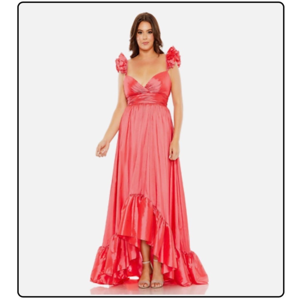 Mac Duggal 68526 Pink Taffeta High Low Ruffle Gown 14W NEW